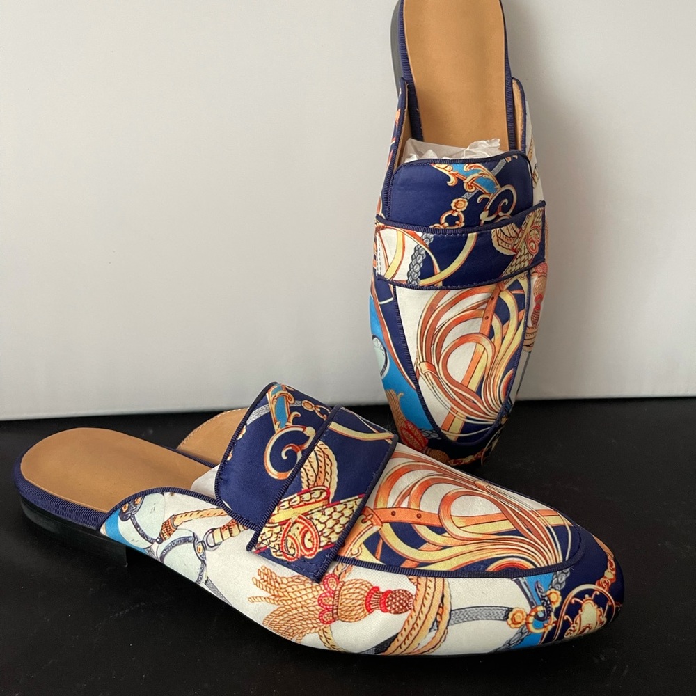 Luxury Satin Slippers Men Round Toe Mixed Color Blue